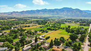 Aerial view of a mountain backdrop
