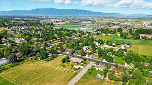 Drone / aerial view of a mountain backdrop