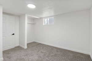 Below grade area with carpet floors and baseboards