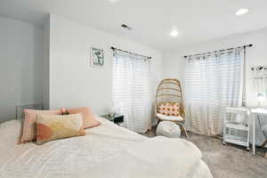 Bedroom with carpet flooring and recessed lighting