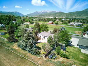 Bird's eye view of the back of house with Mt. Timpanogos