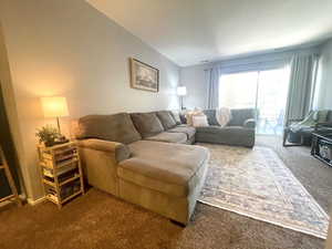 View of carpeted living area