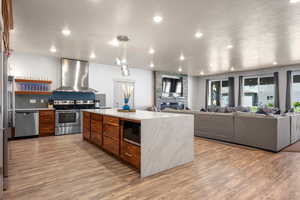 Oversized kitchen island and great room