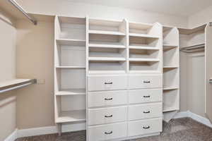 Walk in closet featuring carpet flooring