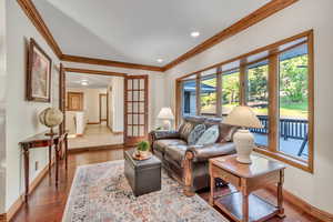 Large windows capture the stunning mountain views
