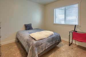 Bedroom with carpet flooring and baseboards