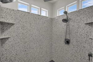 Bathroom view of tiled shower
