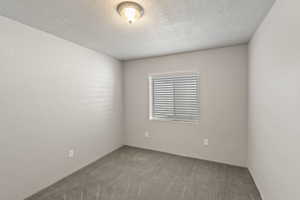 Spare room with carpet flooring and a textured ceiling