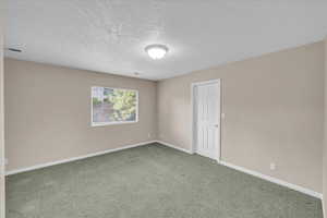 Spare room with carpet and a textured ceiling