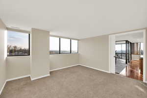 Carpeted empty room with healthy amount of natural light