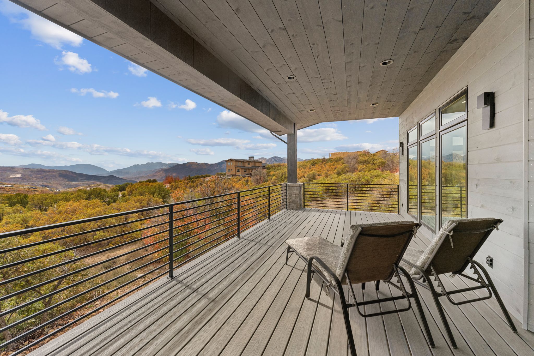 Wooden deck with a mountain view