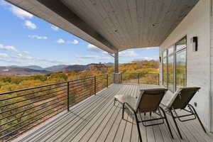 Wooden deck with a mountain view