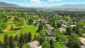 Aerial perspective of suburban area featuring mountains