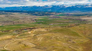Overview of rural landscape with a mountainous background