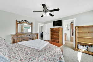 Primary Bedroom with walk in closet and ensuite bathroom. Television is included!