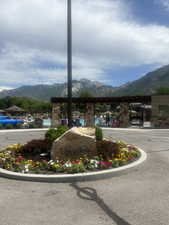 View of mountain backdrop and pool