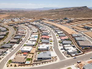 Aerial perspective of suburban area with mountains