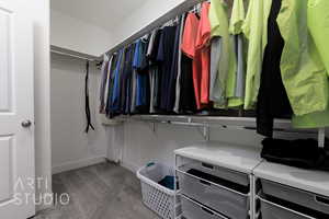 Spacious closet featuring carpet