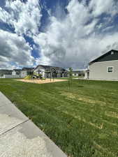 View of grassy yard featuring a residential view