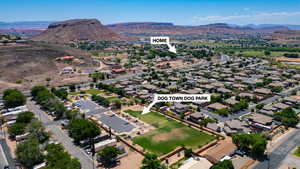 Aerial view of property's location with mountains