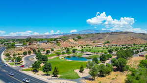 Aerial view of a water and mountain view