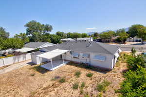 View from above of property with a mountainous background