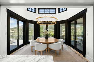 Dining space featuring a chandelier