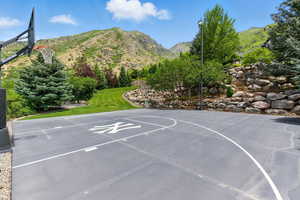 View of sport court featuring a mountain view and community basketball court