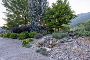 View of yard with a mountain view