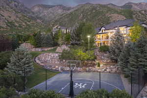 View of sport court with community basketball court and a mountain view
