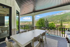 Patio / terrace featuring a mountain view