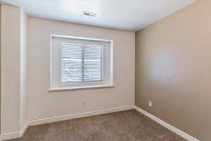 Carpeted empty room with baseboards