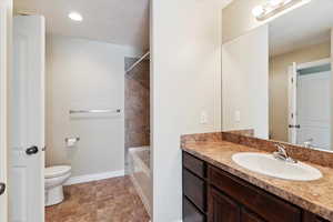 Full bath featuring vanity and bathing tub / shower combination