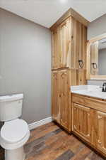 Bathroom with vanity and wood finished floors