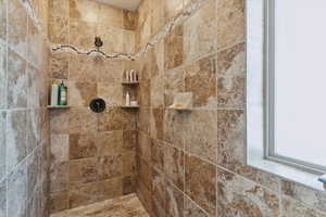 Bathroom view of tiled shower
