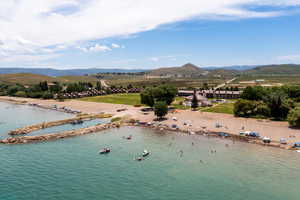 Bird's eye view of a water and mountain view