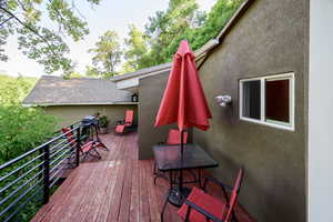 Wooden deck with outdoor dining area