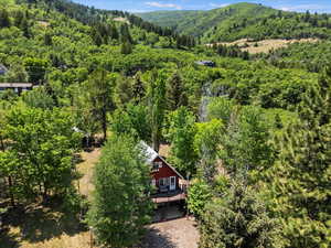 View of subject property featuring a heavily wooded area