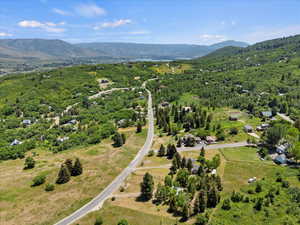 Aerial view of a mountain backdrop