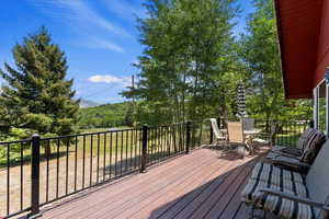 Wooden terrace with outdoor dining space