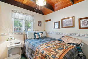 Bedroom featuring wood ceiling