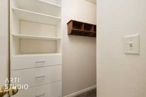 Walk in closet featuring carpet floors