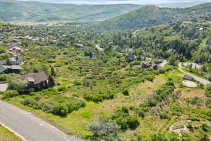 Drone / aerial view of a mountainous background