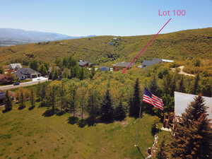 Aerial view of a mountain backdrop