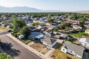 Aerial view of residential area with mountains