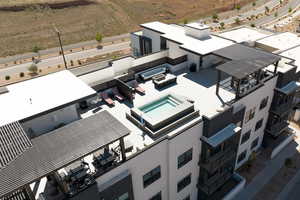 Drone / aerial view of a pool area