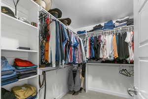 Spacious closet with carpet