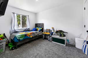 Bedroom featuring carpet