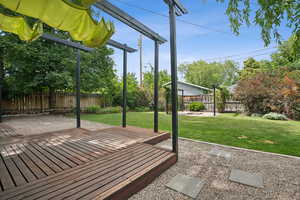 Deck with a fenced backyard