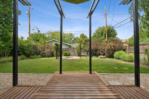 Fenced backyard featuring a wooden deck